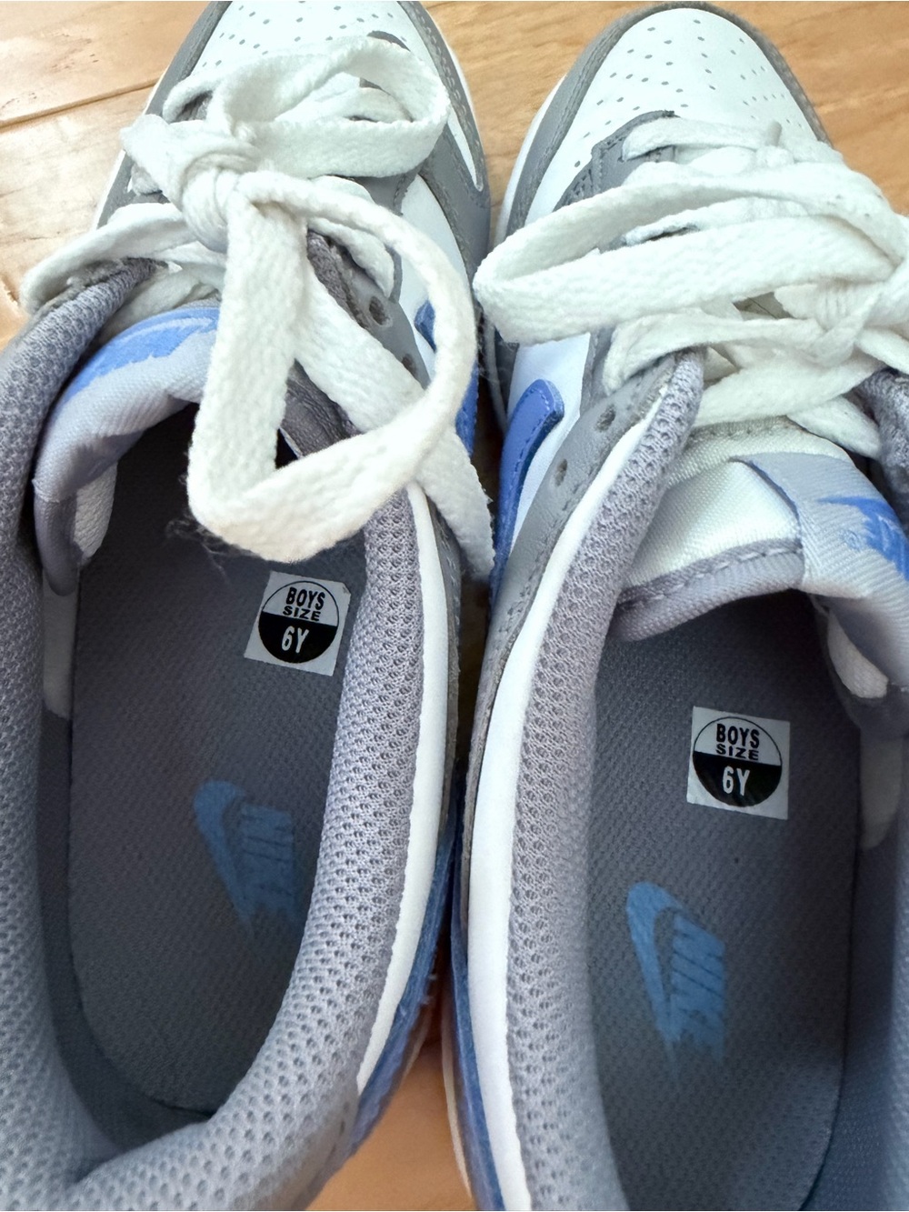 Nike, low-top, white with gray accents and blue swoosh, boys, 6Y - Picture 6 of 6